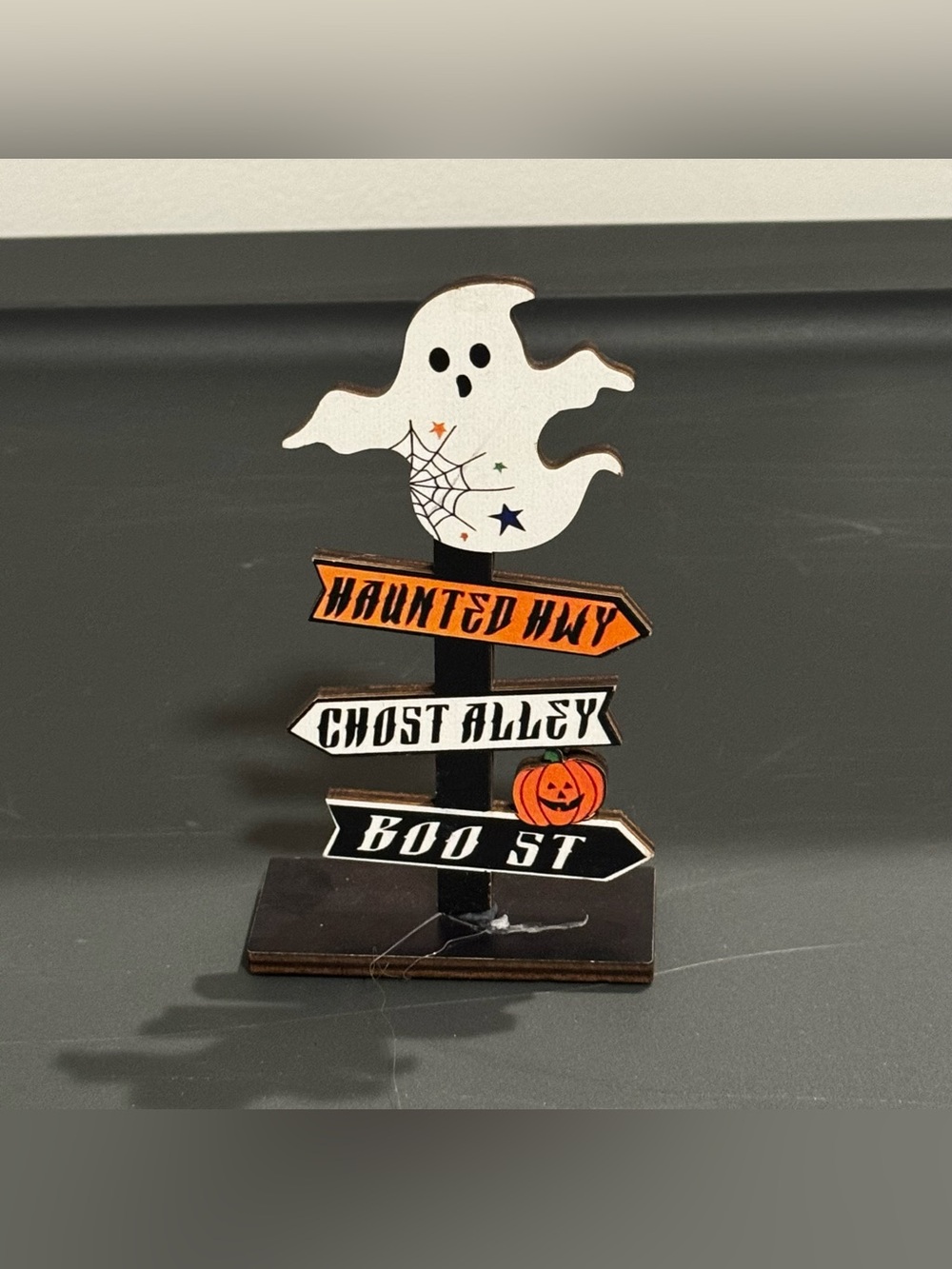 Haunted Highway Halloween Tabletop Sign - White & Orange